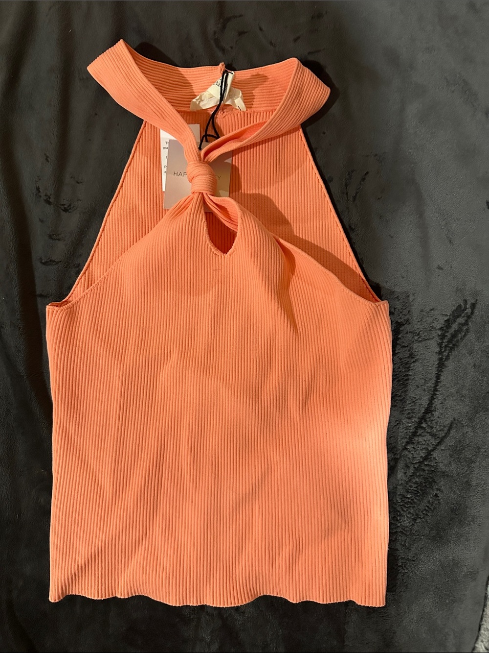 Knot Halter Ribbed Tank Top - Coral